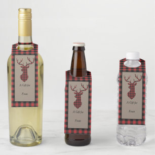Red Buffalo Plaid Deer Head Bottle Hanger Tag