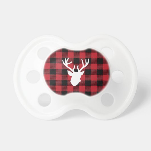 Red Buffalo Plaid Deer Head Pacifier (Front)