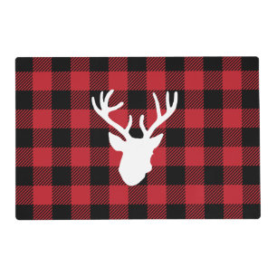 Red Buffalo Plaid Deer Head Placemat