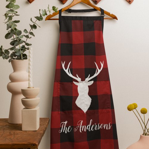 Red Buffalo Plaid  Deer  Personal Name Gift Apron