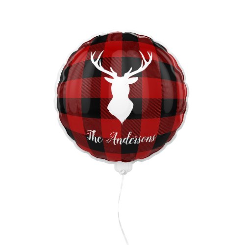 Red Buffalo Plaid  Deer  Personal Name Gift Balloon