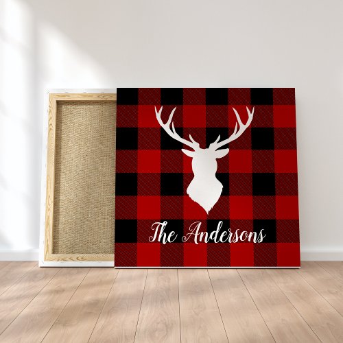 Red Buffalo Plaid  Deer  Personal Name Gift Canvas Print