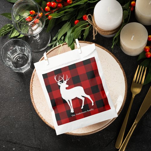 Red Buffalo Plaid  Deer  Personal Name Gift Favor Bag