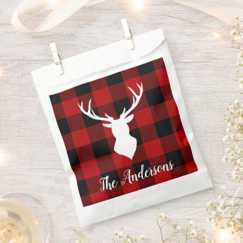 Red Buffalo Plaid  Deer  Personal Name Gift Favor Bag