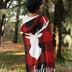 Red Buffalo Plaid & Deer   Personal Name Gift Fleece Blanket
