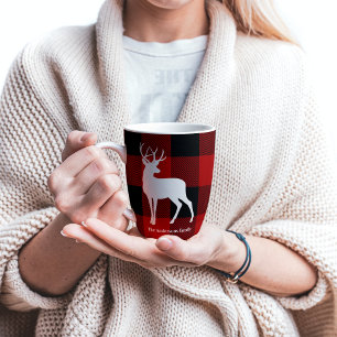 Red Buffalo Plaid & Deer Personal Name Gift Latte Mug