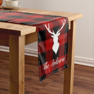 Red Buffalo Plaid & Deer   Personal Name Gift Medium Table Runner