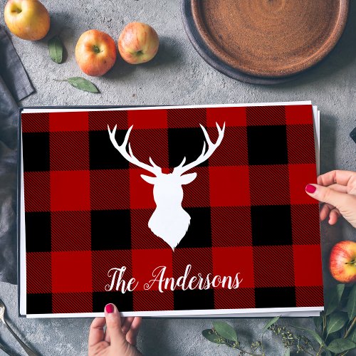 Red Buffalo Plaid  Deer  Personal Name Gift Paper Pad