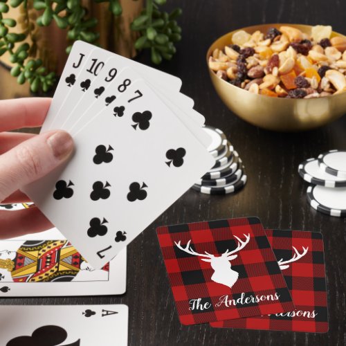 Red Buffalo Plaid  Deer  Personal Name Gift Poker Cards