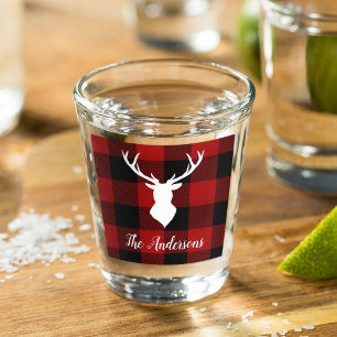 Red Buffalo Plaid & Deer Personal Name Gift Shot Glass
