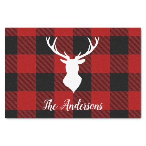 Red Buffalo Plaid  Deer  Personal Name Gift Tissue Paper