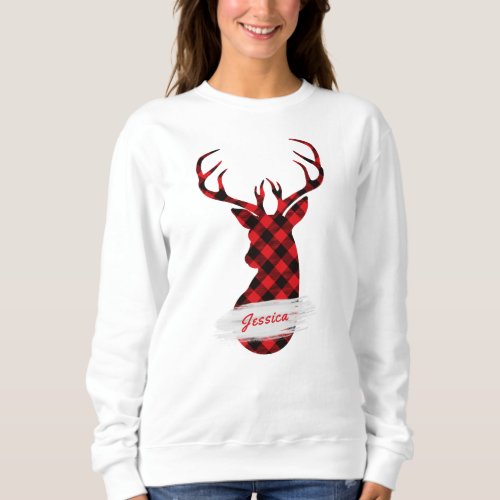 Red Buffalo Plaid Deer Personalized Name Sweatshirt