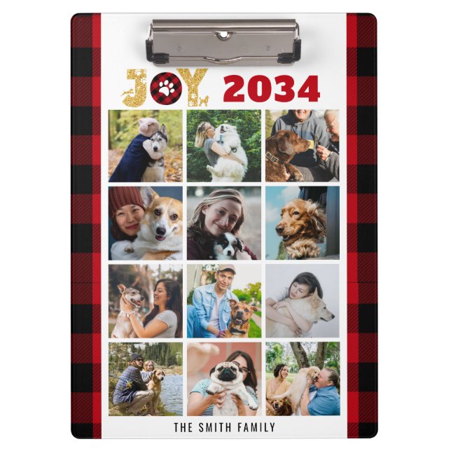Red Buffalo Plaid Dog Lover Custom Photo Collage  Clipboard (Front)