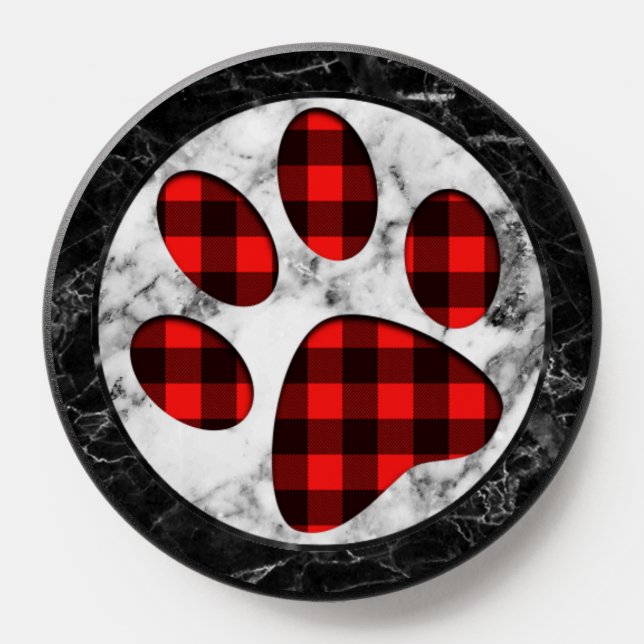 Red Buffalo Plaid Dog Paw Print Marbled Style  PopSocket (Popsocket)