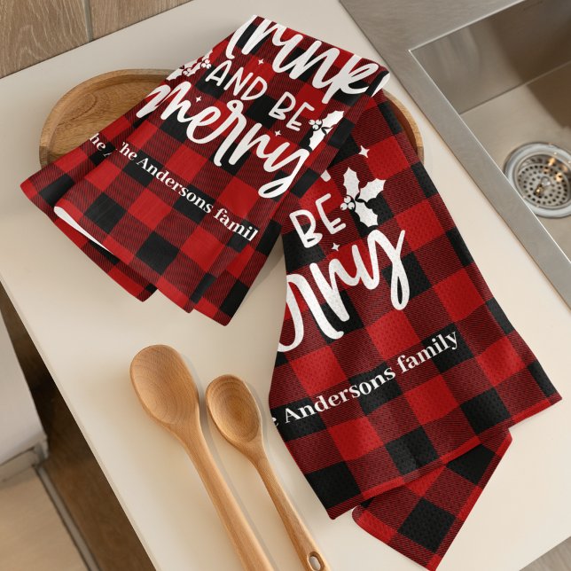 Red Buffalo Plaid “Eat, Drink & Be Merry” Kitchen Towel (Creator Uploaded)