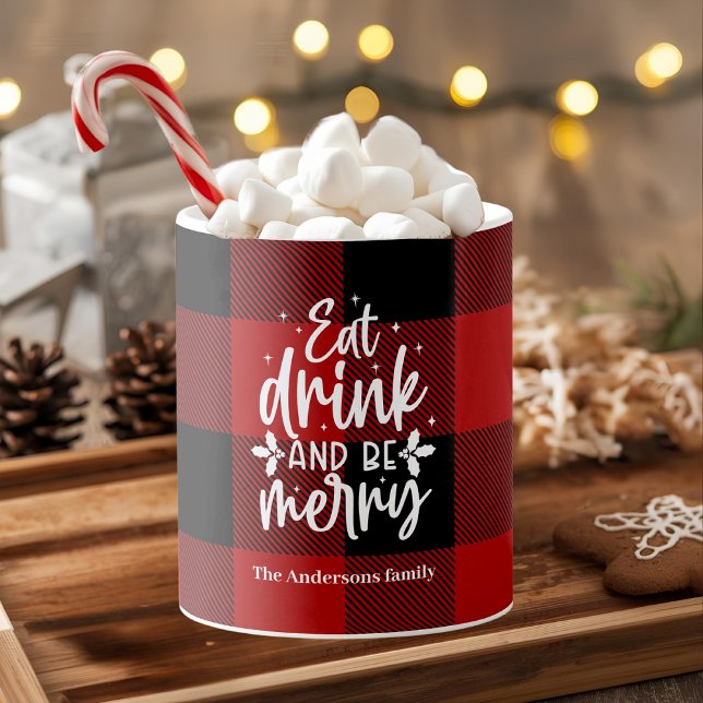 Red Buffalo Plaid “Eat, Drink & Be Merry" Mug (Creator Uploaded)