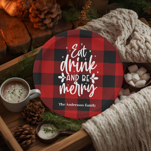 Red Buffalo Plaid “Eat, Drink & Be Merry” Paper Plates