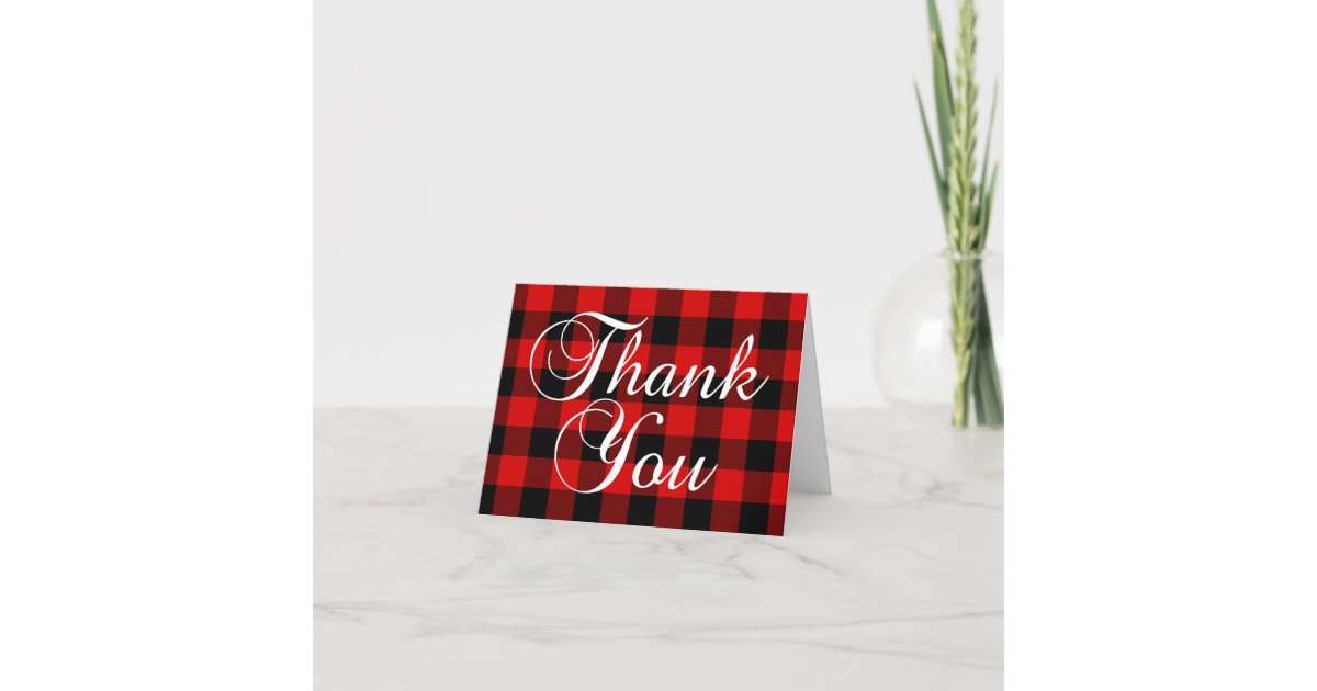 Red Buffalo Plaid Elegant Calligraphy Thank You Card | Zazzle