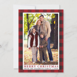 Red Buffalo Plaid Family Photo Merry Christmas Holiday Card