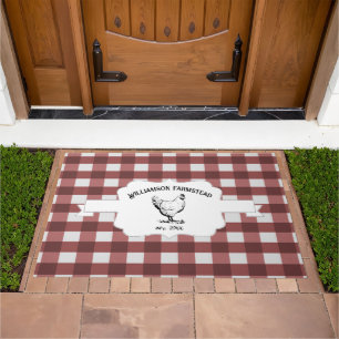Red Buffalo Plaid Farm Chicken Doormat