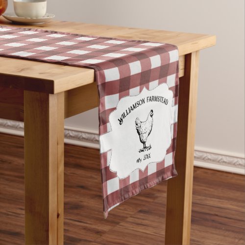 Red Buffalo Plaid Farm Chicken Short Table Runner