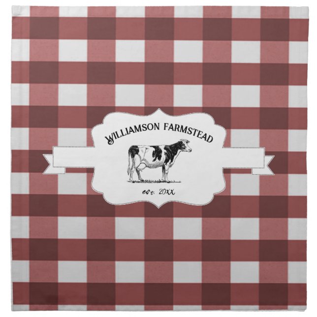 Red Buffalo Plaid Farm Cow Cloth Napkin (Front)