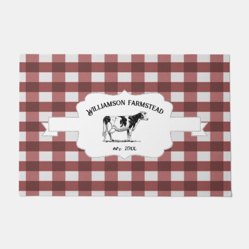 Red Buffalo Plaid Farm Cow Doormat