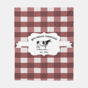 Red Buffalo Plaid Farm Cow Fleece Blanket