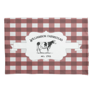 Red Buffalo Plaid Farm Cow Pillow Case
