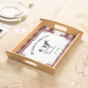 Red Buffalo Plaid Farm Cow Serving Tray