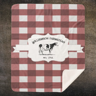 Red Buffalo Plaid Farm Cow Sherpa Blanket