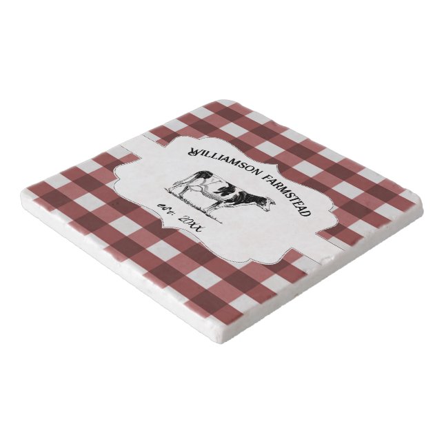 Red Buffalo Plaid Farm Cow Trivet (Corner)