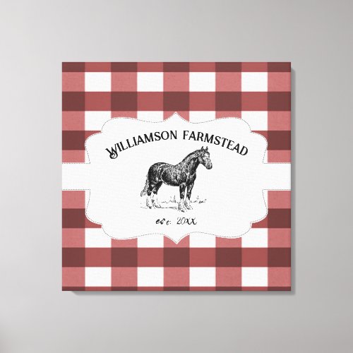 Red Buffalo Plaid Farm Horse Canvas Print