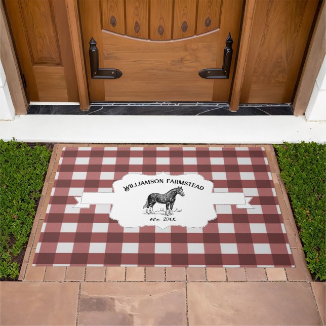 Red Buffalo Plaid Farm Horse Doormat (Outdoor)