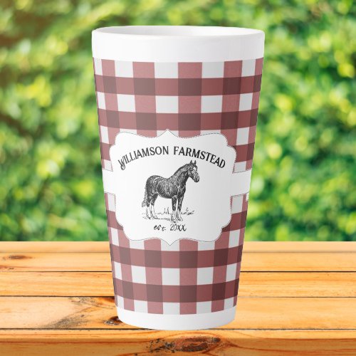 Red Buffalo Plaid Farm Horse Latte Mug