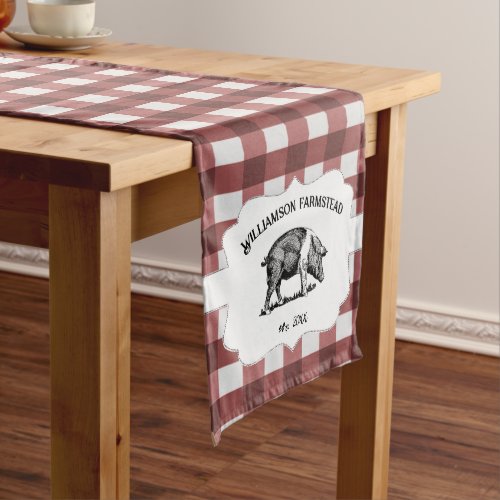 Red Buffalo Plaid Farm Pig Short Table Runner