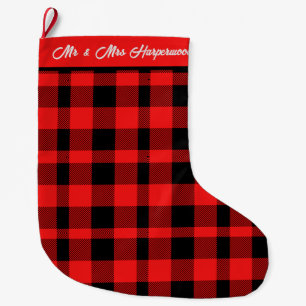 Red Buffalo Plaid first Christmas Mr & Mrs Couple Large Christmas Stocking