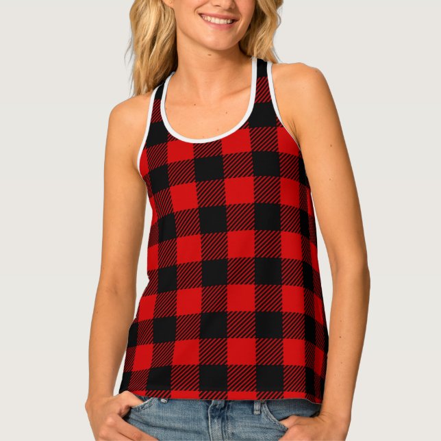 Red Buffalo Plaid Flannel Lumberjack Country Tank Top (Front)