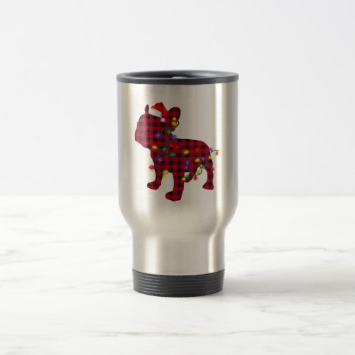 Red Buffalo Plaid French Bulldog Dog Christmas Travel Mug