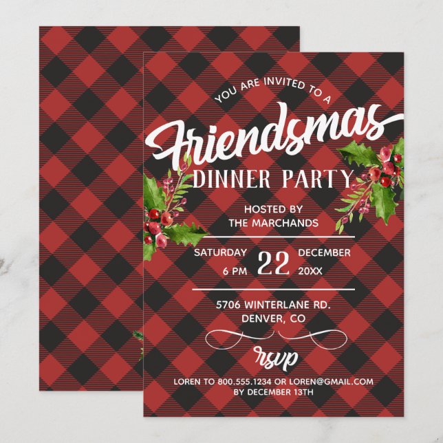 Red Buffalo Plaid  Friendsmas Party Invite (Front/Back)