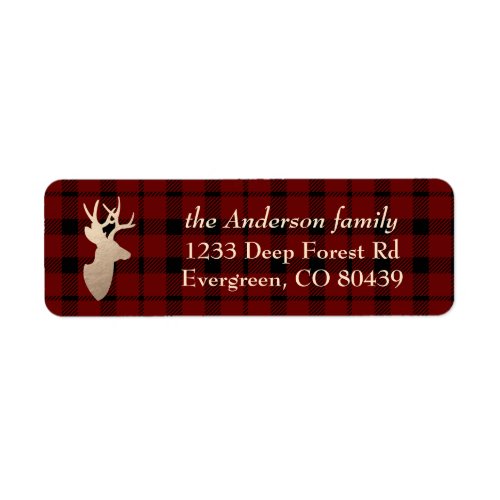 Red Buffalo Plaid Golden Deer Return Address Label