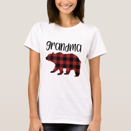 Red Buffalo Plaid Grandma Bear Holiday Gift T_Shirt