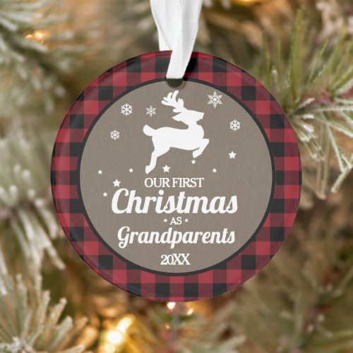 Red Buffalo Plaid Grandparents 1st Christmas Ornament
