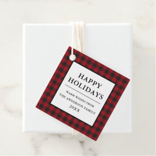 Red Buffalo Plaid Happy Holidays Favor Tags