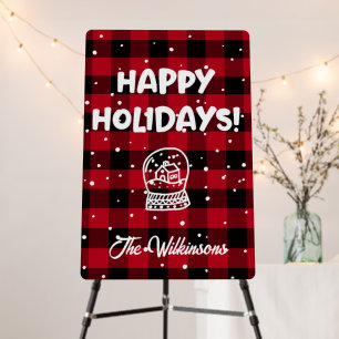 Red Buffalo Plaid Happy Holidays Snowglobe  Foam Board