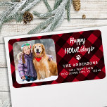 Red Buffalo Plaid Happy HOWLidays Custom Photo  Label<br><div class="desc">Add the finishing touch to your envelopes, mailings and stationary with these happy HOWLidays red buffalo plaid custom photo return address labels. Customize these holiday address labels with your favorite photo, dog photo, family photo or pet photo, name, and address. These simple photo return address labels are elegant and trendy....</div>