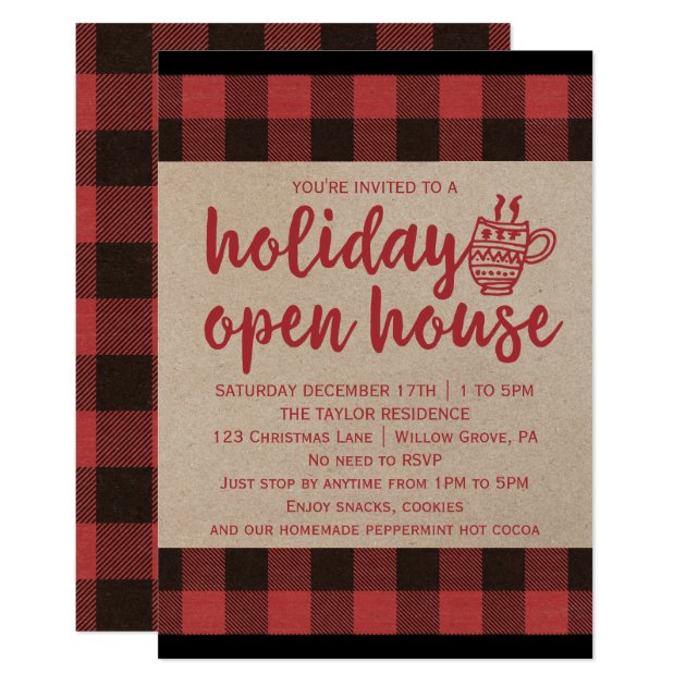 Red Buffalo Plaid Holiday Open House Invitation