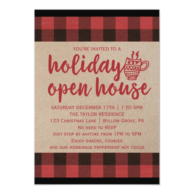 Red Buffalo Plaid Holiday Open House Invitation