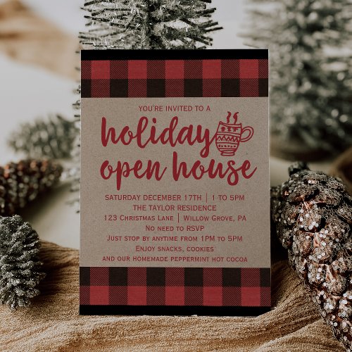 Red Buffalo Plaid Holiday Open House Invitation