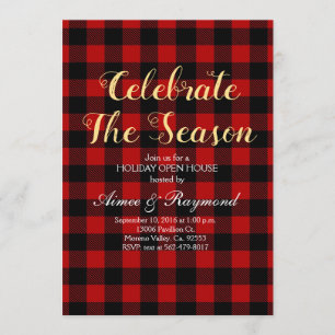 Red Buffalo Plaid Holiday Open House invite